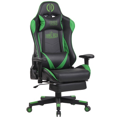 Fauteuil de Bureau Gamer RACING MASSAGE, Dossier Inclinable, en Cuir Noir et Vert