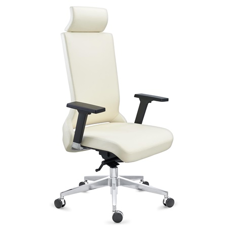 Fauteuil de Bureau RIVIERA, Design Unique, Ergonomie Optimale, Cuir Authentique Blanc