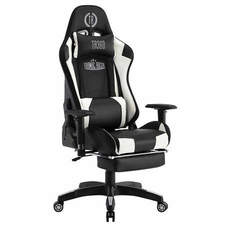 Fauteuil Gamer TURBO LED avec Repose-pieds, Dossier Inclinable, Coussin lombaire et cervical, Noir/blanc