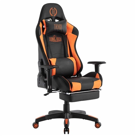 Fauteuil Gamer TURBO LED avec Repose-pieds, Dossier Inclinable, Coussin lombaire et cervical, Noir/Orange