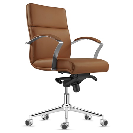 DEMO#  Fauteuil de Bureau RABAT, Cuir Véritable, Marron, Dossier Basculant Taille Intermédiaire