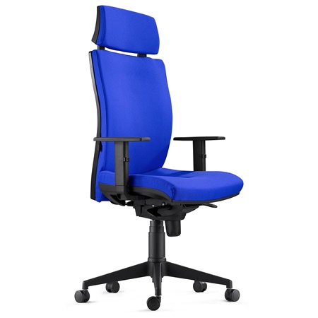 DEMO#  Chaise Ergonomique MARVEL, avec Appui-tête et Support Lombaire, en Tissu, Bleu