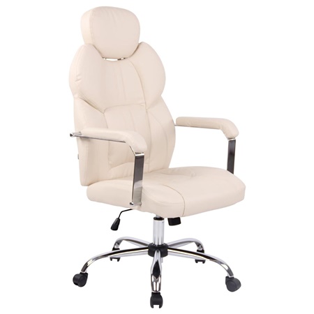 Fauteuil de Bureau CARMELO, Grand rembourrage, Appui-Tête Ajustable, en Cuir, Crème 