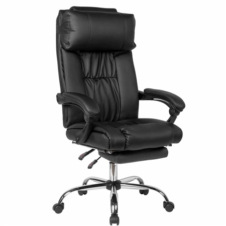 Fauteuil de bureau NANDO, Repose-pieds Extensible, Grand Rembourrage, Cuir, Noir