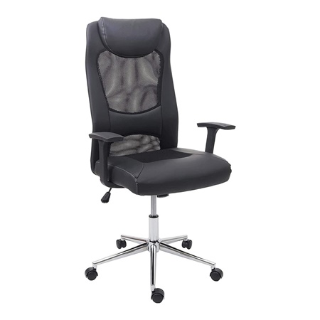 Chaise de Bureau TRISTAN, Mécanisme d’Inclinaison Basculant, Maille Respirable et Cuir, Noir