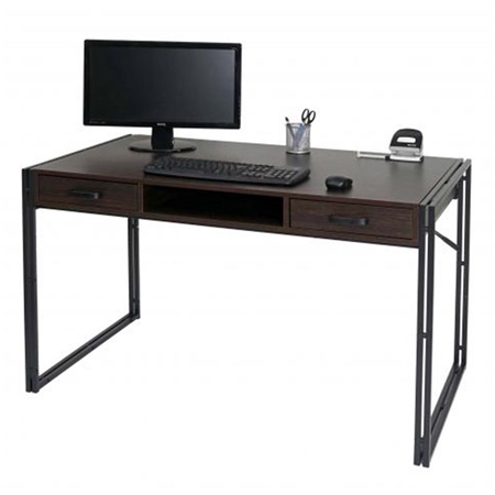 Bureau OLAF, Dimensions 121x70x75 cm, Design Industriel, Pieds Métalliques, en Bois, couleur Marron Foncé