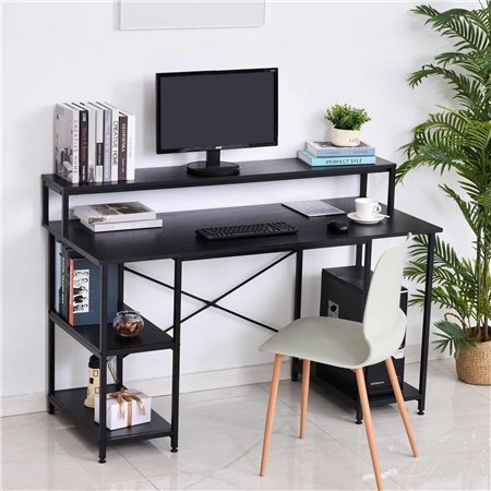 Bureau Informatique VICKY, 140x60x93cm, Pratique et Design, Bois et Métal Noir