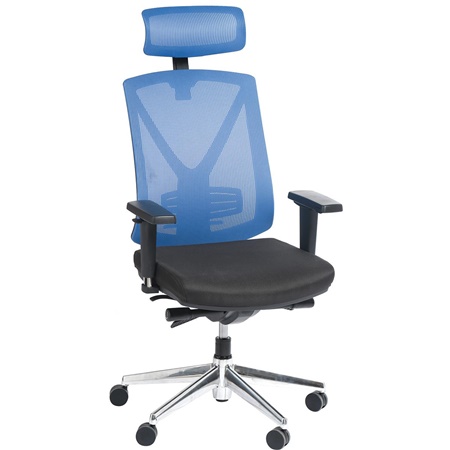 DEMO# Chaise Ergonomique EVOL, Accoudoirs Ajustables, Piétement Metallique, Rembourrage épais, Bleu