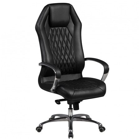 DEMO# Fauteuil Ergonomique BATURA, Design Magnifique, Revêtement en Cuir Authentique, Noir
