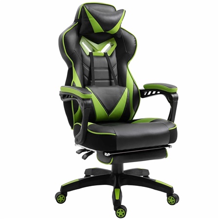 Fauteuil Gamer TRONE, avec Repose-pieds, Dossier Inclinable, Grand Confort, Noir/Vert 