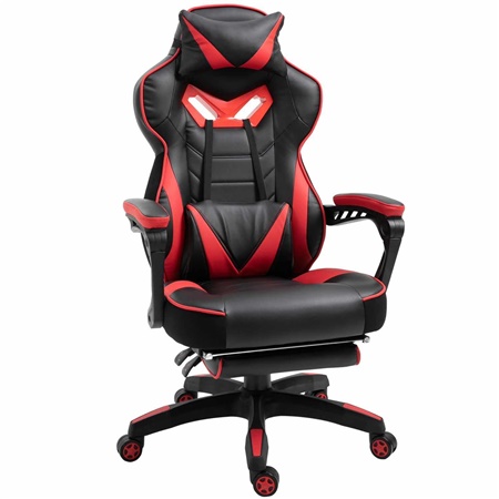 Fauteuil Gamer TRONE, avec Repose-pieds, Dossier Inclinable, Grand Confort, Noir/Rouge