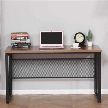 Bureau Informatique FESANI, 135x60x75cm, Métal et Bois, couleur Noyer