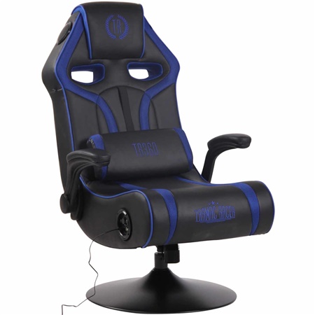 Fauteuil Gaming TAUKEN PRO, Système Audio intégré, Confortable, Design Sportif, en Cuir, Noir/Bleu