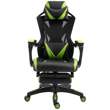 Chaise Gaming BLUR, Design Exclusif, Inclinable, Coussins pour Lombaires et Cervicales, Noir et Vert 