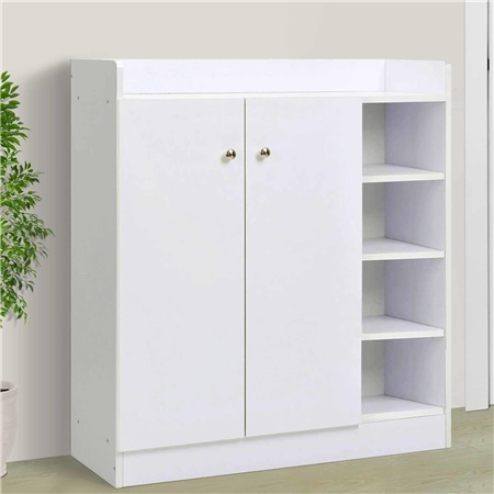 Armoire HURON, Nombreux Rangements, 83x30x90cm, en Bois, Blanc 