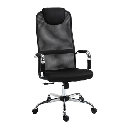 Chaise de Bureau SERRA, Dossier Haut, en Maille Respirable et Tissu, Noir 