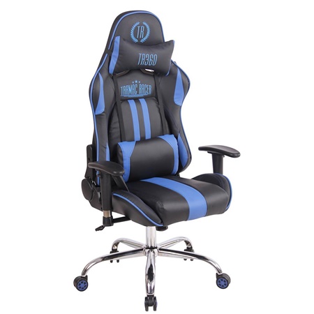 Chaise Gaming INDY MASSAGE, Dossier Inclinable, Fonction Siège Chauffant, en Cuir, Noir/Bleu 