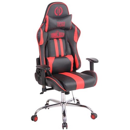 Chaise Gaming INDY MASSAGE, Dossier Inclinable, Fonction Siège Chauffant, en Cuir, Noir/Rouge