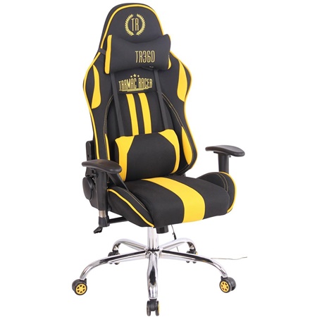 Chaise Gaming INDY MASSAGE TISSU, Dossier Inclinable, Fonction Siège Chauffant, Noir/Jaune