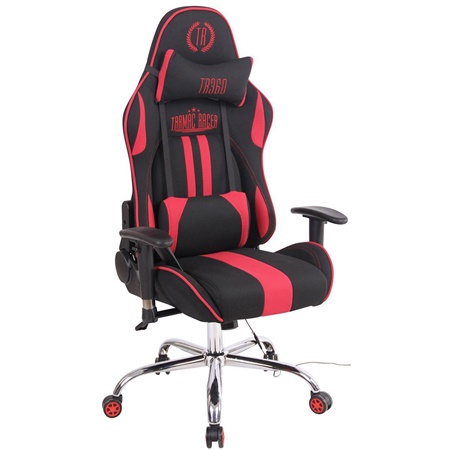 Chaise Gaming INDY MASSAGE TISSU, Dossier Inclinable, Fonction Siège Chauffant, Noir/Rouge