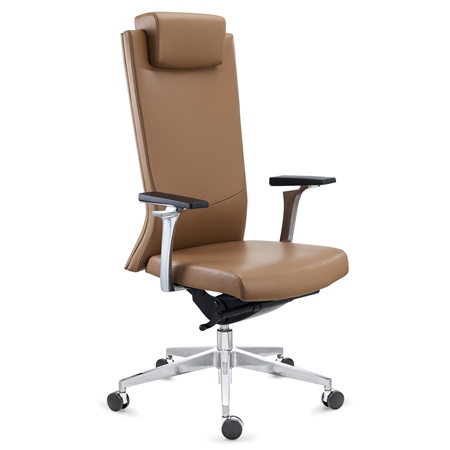 DEMO# Fauteuil de bureau TELMO, Grande Qualité, Élégance et Confort, Cuir Authentique Marron Clair