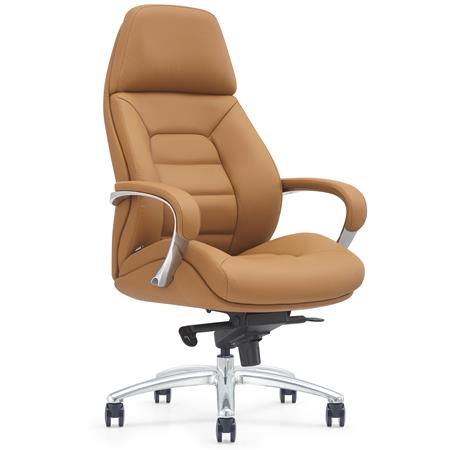 Fauteuil de Direction SHANGAI, Design et Ergonomique, en Cuir Authentique, Marron Clair
