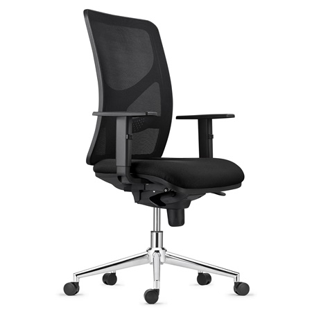 DEMO# Chaise de bureau MILO, Piétement métallique, Accoudoirs Ajustables, Support Lombaire, en Tissu, Noir