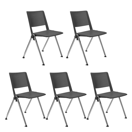 Lot de 5 chaises visiteur CARINA, Empilable, Crochets d’Attache, Piétement Chromé, Gris