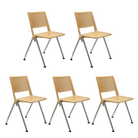 Lot de 5 chaises visiteur CARINA, Empilable, Crochets d’Attache, Piétement Chromé, Crème