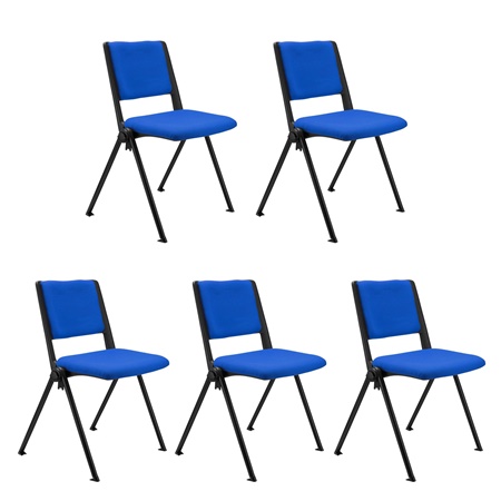 Lot de 5 chaises visiteur CARINA, Empilable, Crochets d’Attache, Piétement Noir, Tissu Bleu