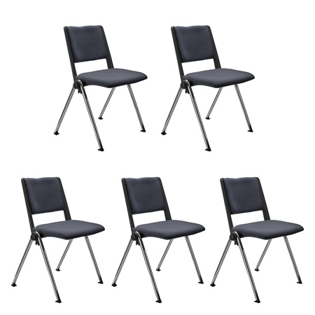 Lot de 5 chaises visiteur CARINA, Empilable, Crochets d’Attache, Piétement Chromé, Tissu Gris