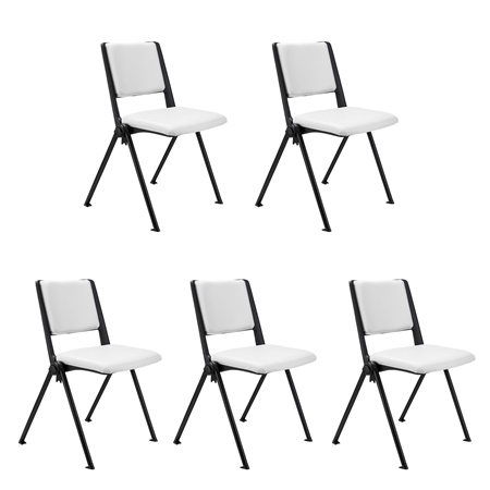 Lot de 5 chaises visiteur CARINA, Empilable, Crochets d’Attache, Piétement Noir, Cuir Blanc