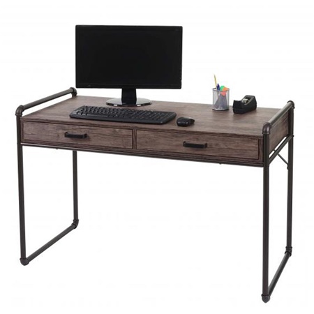 Bureau ZENITH, Design Industriel, 2 Tiroirs, en Métal et Bois couleur Noyer