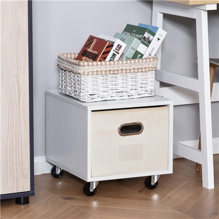 Caisson Mobile JOY, Tiroir Amovible, en Bois et Tissu, Blanc 