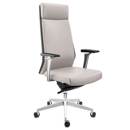 Fauteuil de bureau PERONI, Design Moderne Élégant, Usage Professionnel 8H, Cuir Véritable, Gris Clair 