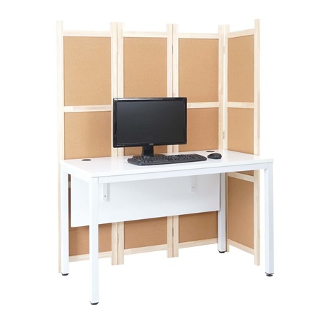 Bureau avec Paravent 4 Panneaux KLASS, 120x76x60cm, en Métal et Bois, Blanc