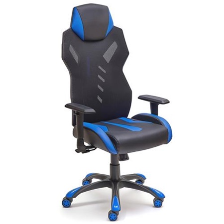 Fauteuil Gaming SCORPIO, Mécanisme Synchrone, Maille et Cuir, Noir et Bleu