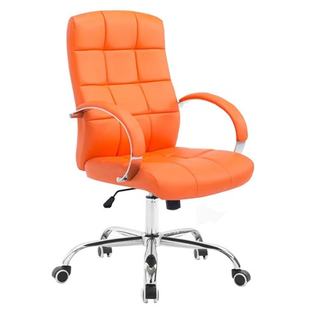 Fauteuil de bureau LISBOA, Grande qualité, structure métallique, revêtement cuir, Orange