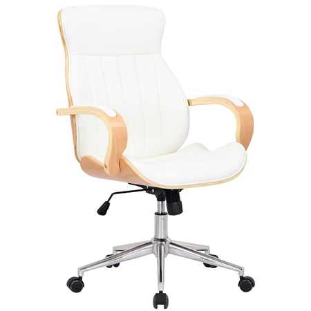 Fauteuil de Bureau MELINA, Mécanisme Basculant, Structure en Bois Clair, Cuir Blanc