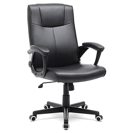 Fauteuil de bureau DIPLO, Grand rembourrage, Piétement métallique, Cuir, Noir