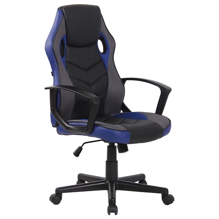 Fauteuil Gaming DELI, Forme Ergonomique, Mécanisme Basculant, en Cuir, Noir et Bleu