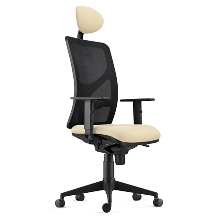 DEMO# Chaise de bureau BAIKAL, Accoudoirs Ajustables, Support Lombaire, en Tissu, Crème