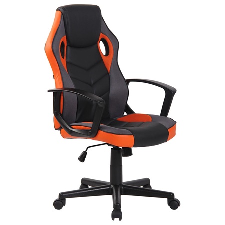 Fauteuil Gaming DELI, Forme Ergonomique, Mécanisme Basculant, en Cuir, Noir et Orange