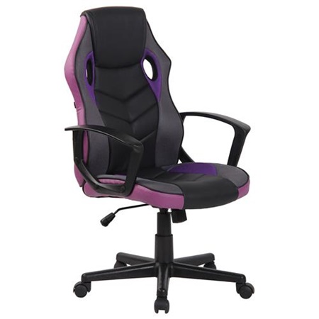 Fauteuil Gaming DELI, Forme Ergonomique, Mécanisme Basculant, en Cuir, Noir et Violet