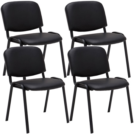 Lot de 4 chaises visiteur MOBY CUIR, Commode et Pratique, Prix Incroyable, Noir et Piétement Noir