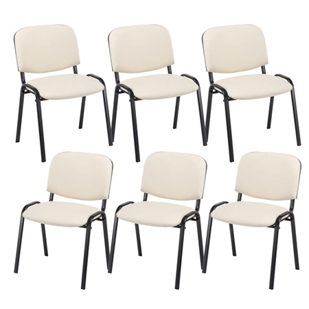 Lot de 6 chaises visiteur MOBY CUIR, Commode et Pratique, Prix Incroyable, Crème et Piétement Noir
