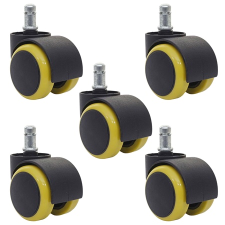5x Roulettes pour Sols Durs 11mm, Revêtement Spécial Parquets, Carrelage etc, Jaune