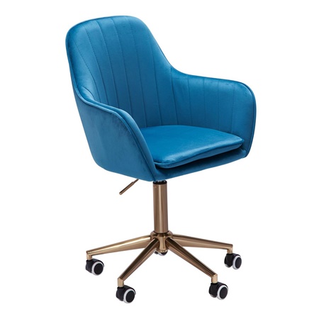 Chaise de bureau DAMA, Design élégant, Piètement Doré, en Velours Bleu