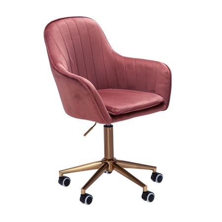 Chaise de bureau DAMA, Design élégant, Piètement Doré, en Velours Rose