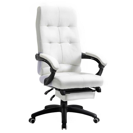 Fauteuil de Bureau LEONARDO, Élégant, Repose-Pieds Extensible, Cuir, Blanc